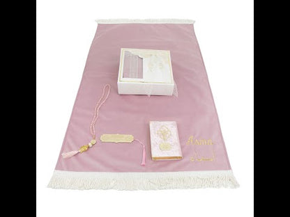 Personalized High Quality Velvet Prayer Mat Quran Tasbeeh Gift Set