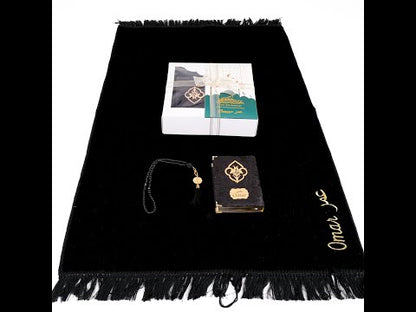 Personalized Elegant Velvet Prayer Mat Quran Tasbeeh Islamic Gift Set