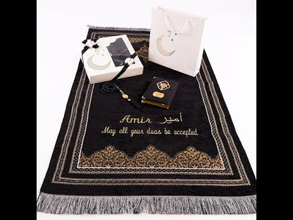 Personalized Chenille Prayer Mat Quran Tasbeeh Islamic Muslim Gift Set