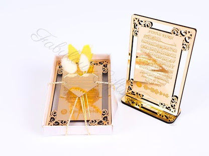 Personalized Wedding Favor Ayatul Kursi on Stand Gold Acrylic Mirror