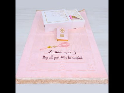 Personalized Soft Plush Prayer Mat Quran Tasbeeh Islamic Gift Set