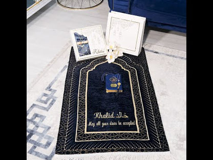 Personalized Velvet Thick Prayer Mat Quran Tasbeeh Islamic Gift Set