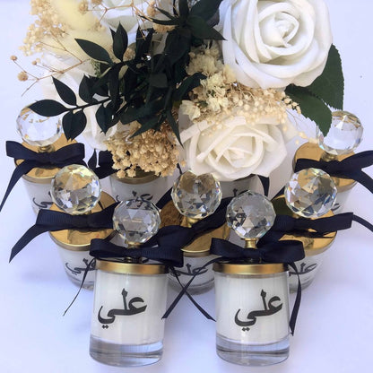 Personalized Baby Shower Favor Heavy Glass Candle Holder Black Theme