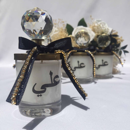 Personalized Baby Shower Favor Heavy Glass Candle Holder Black Theme