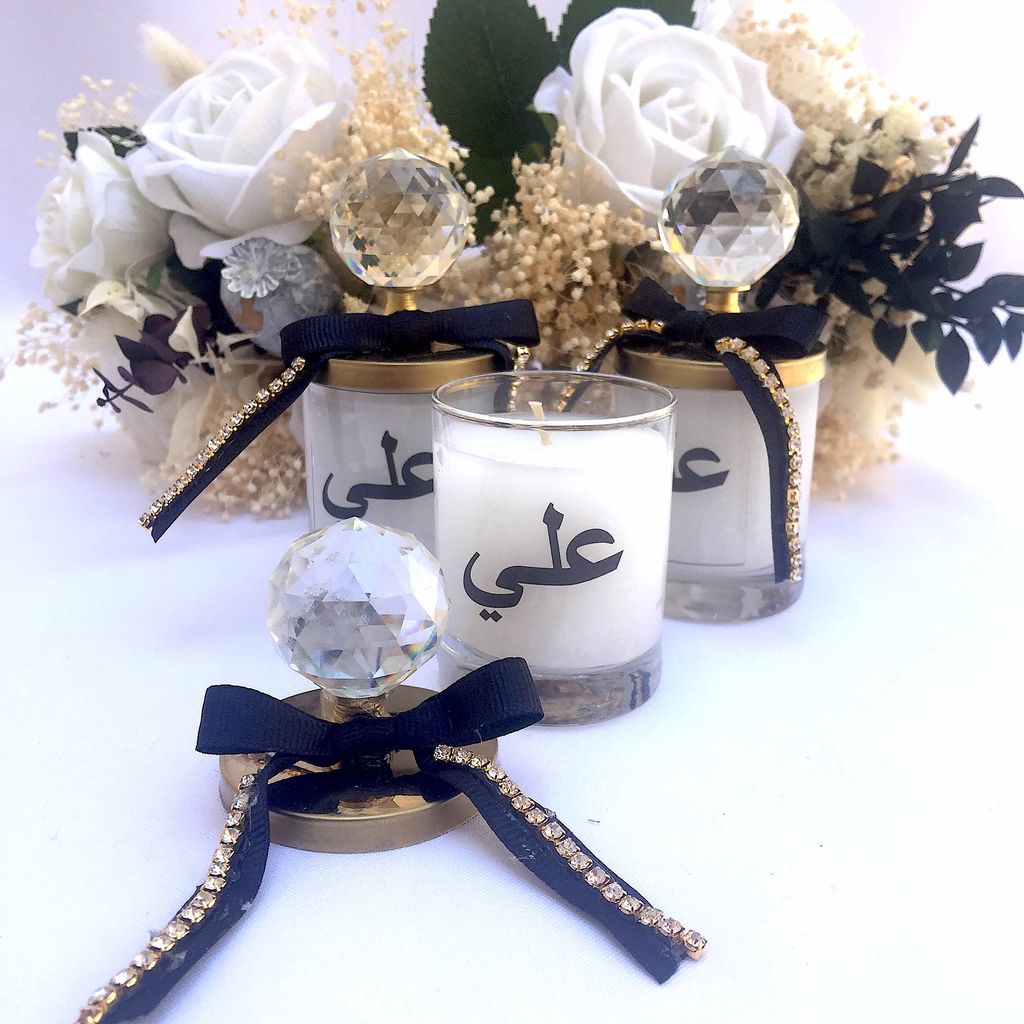 Personalized Heavy Glass Candle Holder Baby Shower Favor Black Theme