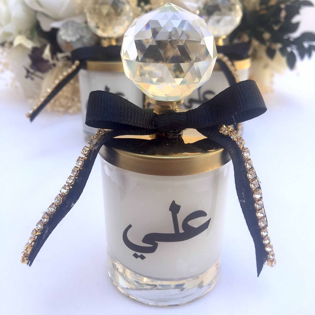 Personalized Heavy Glass Candle Holder Baby Shower Favor Black Theme