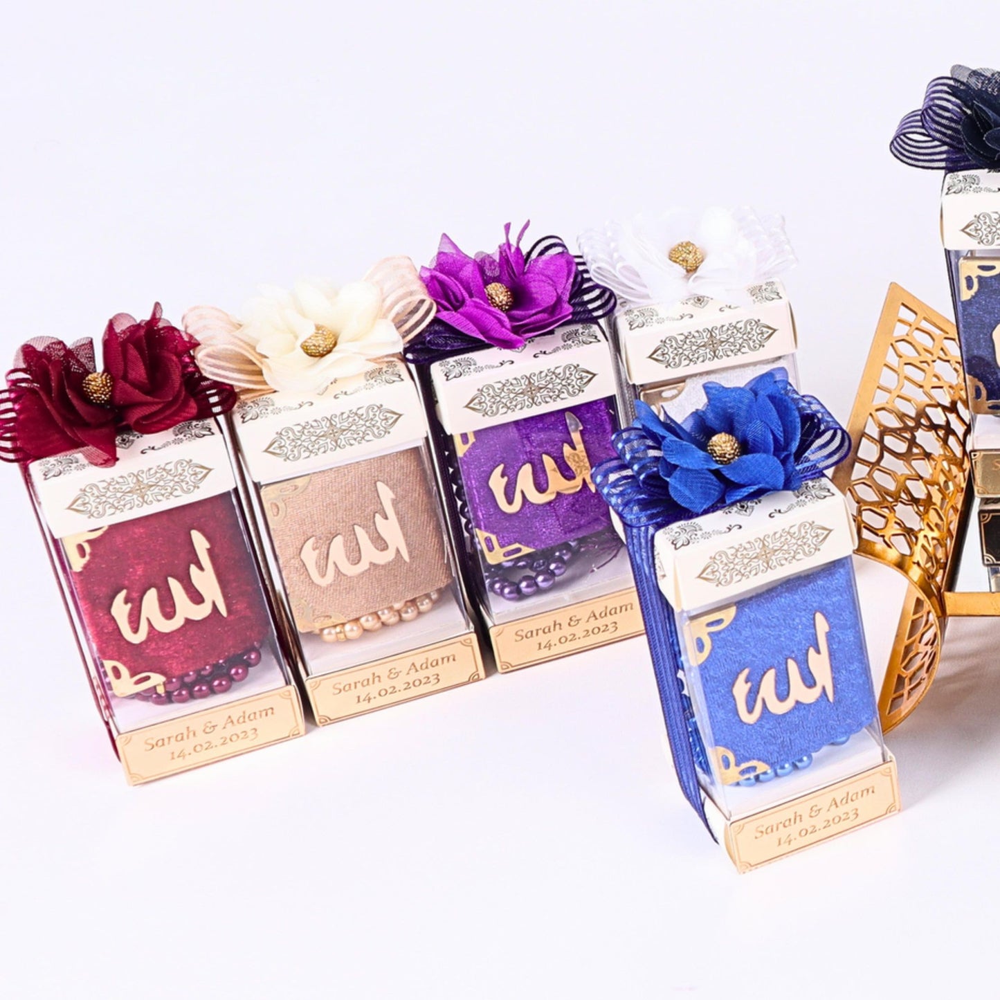 Personalized Velvet Mini Quran Pearl Tasbeeh Prism Box Wedding Favor