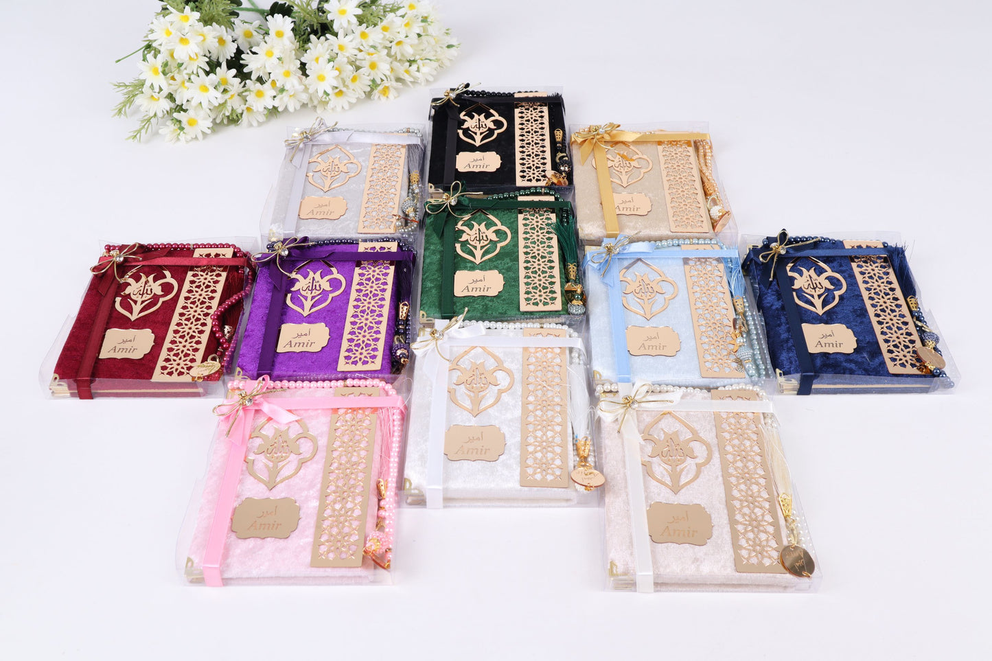 Personalized Islam Muslim Gift Set Velvet Dua Book Pearl Tasbeeh