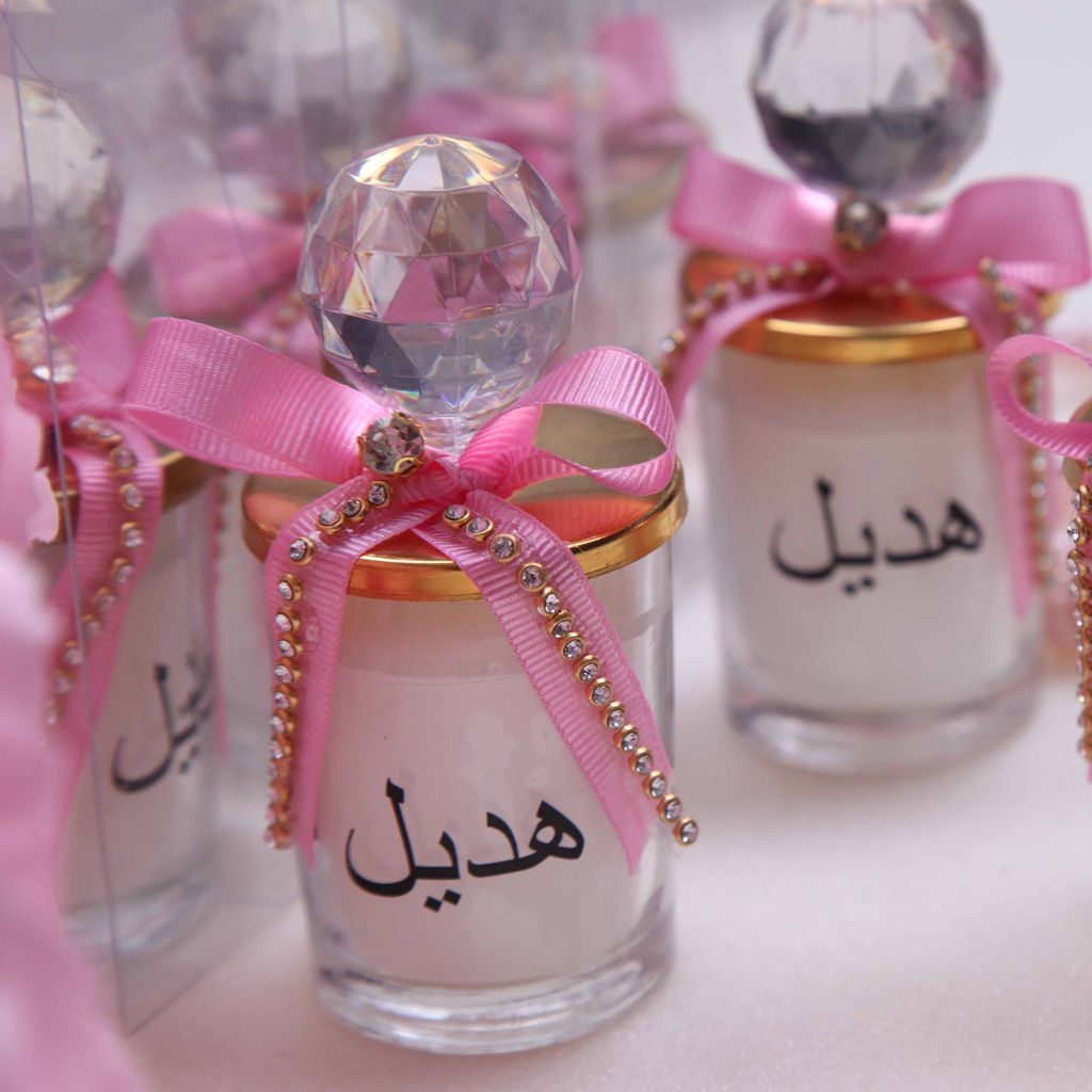 Personalized Baby Shower Favor Heavy Glass Candle Holder Pink Theme