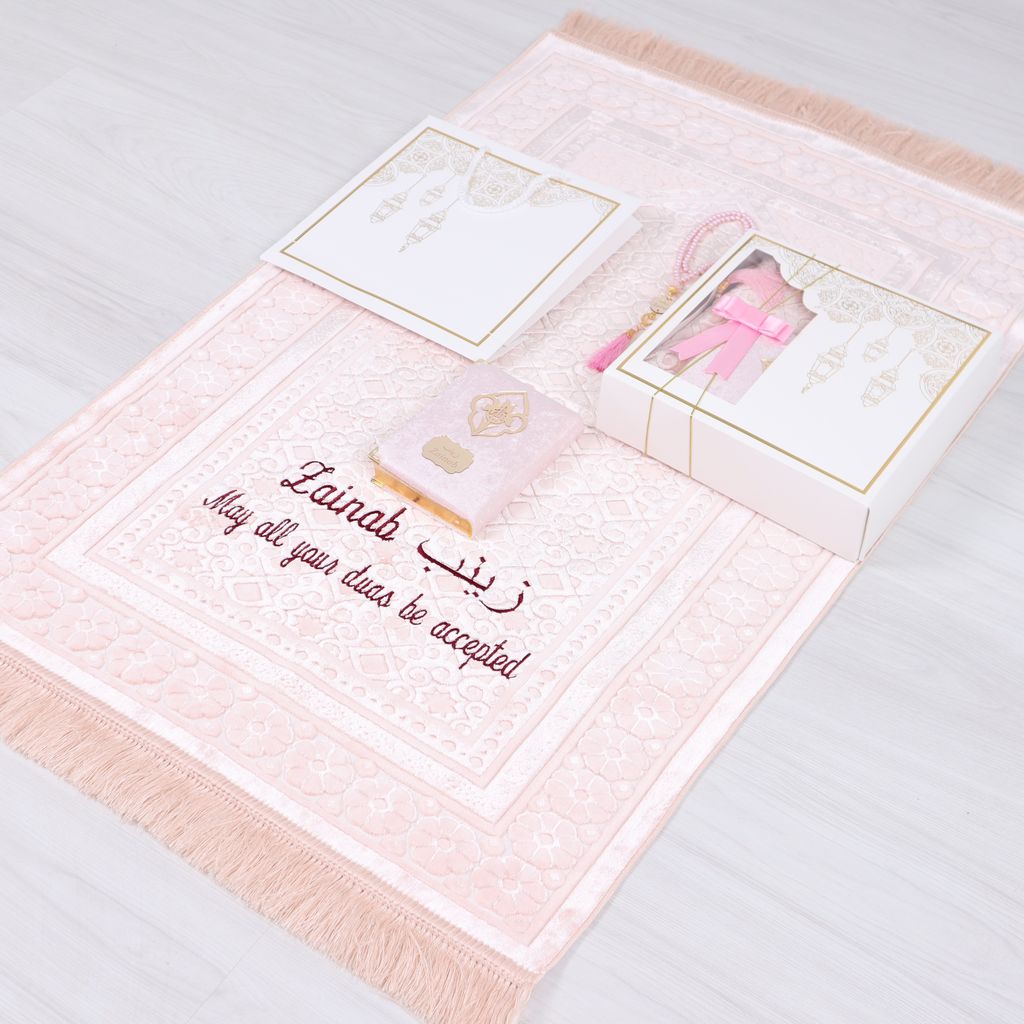Personalized Heavy Velvet Prayer Mat Quran Tasbeeh Islamic Gift Set - Islamic Elite Favors is a handmade gift shop offering a wide variety of unique and personalized gifts for all occasions. Whether you're looking for the perfect Ramadan, Eid, Hajj, wedding gift or something special for a birthday, baby shower or anniversary, we have something for everyone. High quality, made with love.