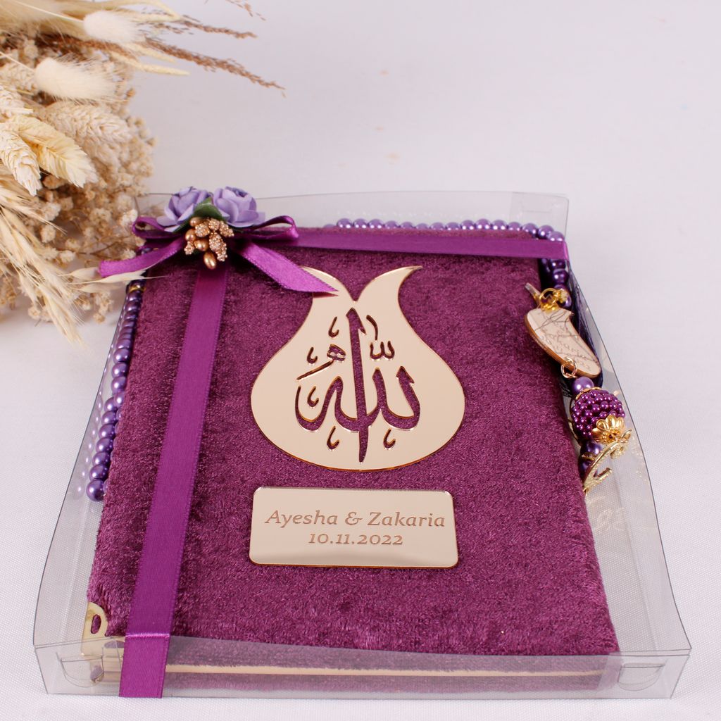 Personalized Wedding Favor Velvet Dua Book Pearl Tasbeeh Tulip Theme