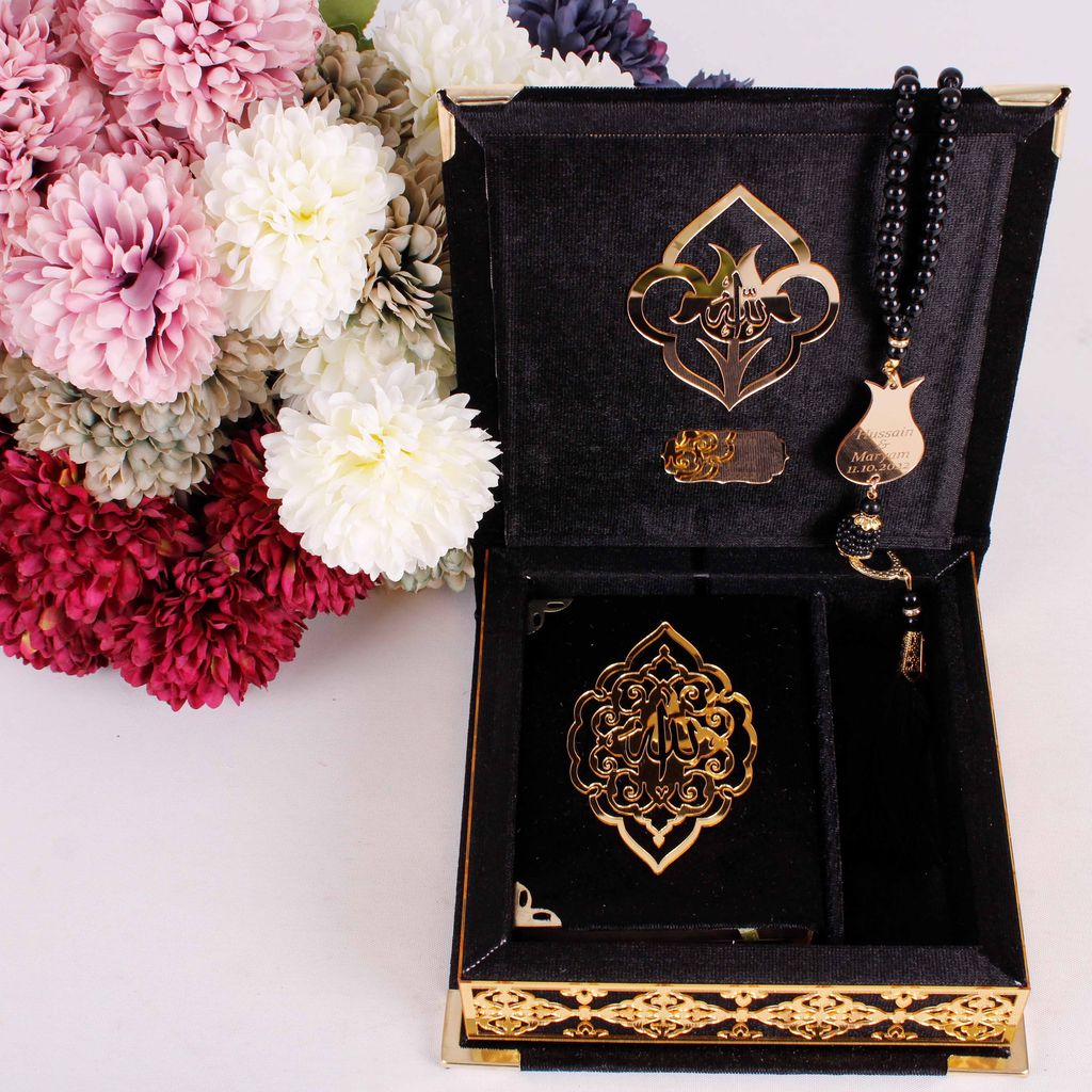 Personalized Velvet Quran Box Pearl Prayer Beads Islamic Muslim Wedding Gift Set