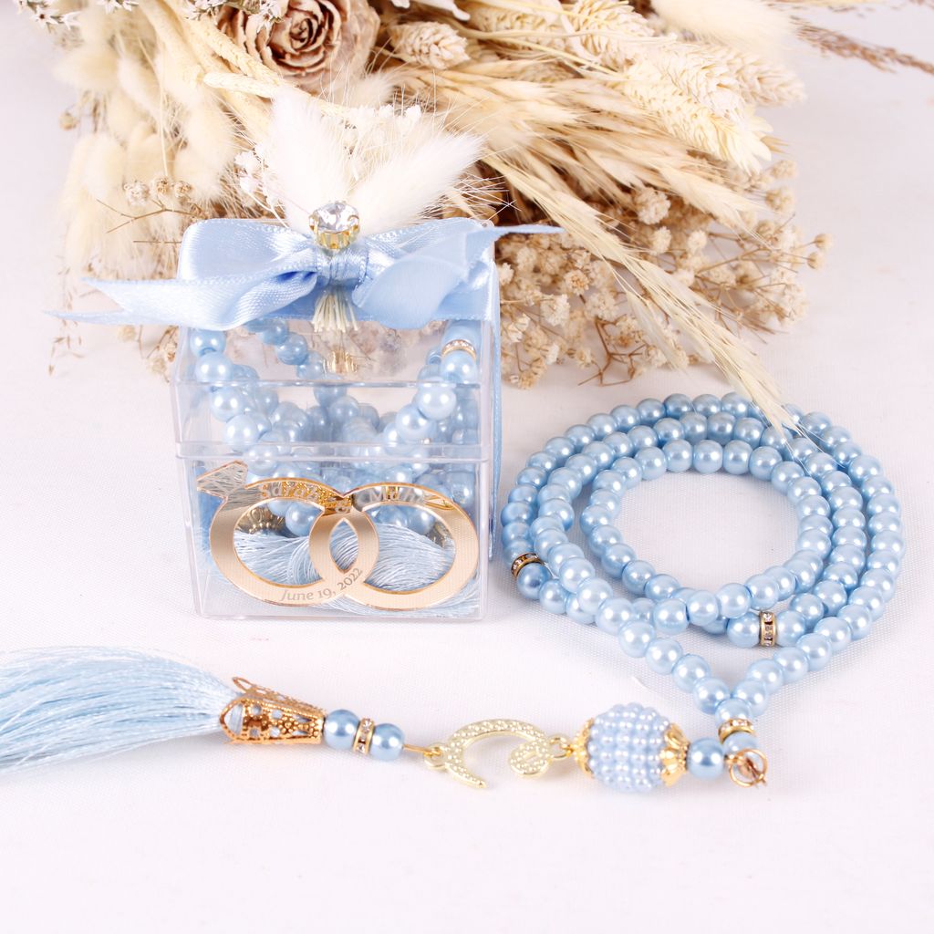 Personalized Prayer Beads Wedding Favor Gift Box with Wedding Rings