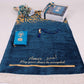Personalized Teal Luxury Thick Padded Prayer Mat Velvet Quran Pearl Prayer Beads Islamic Gift Set