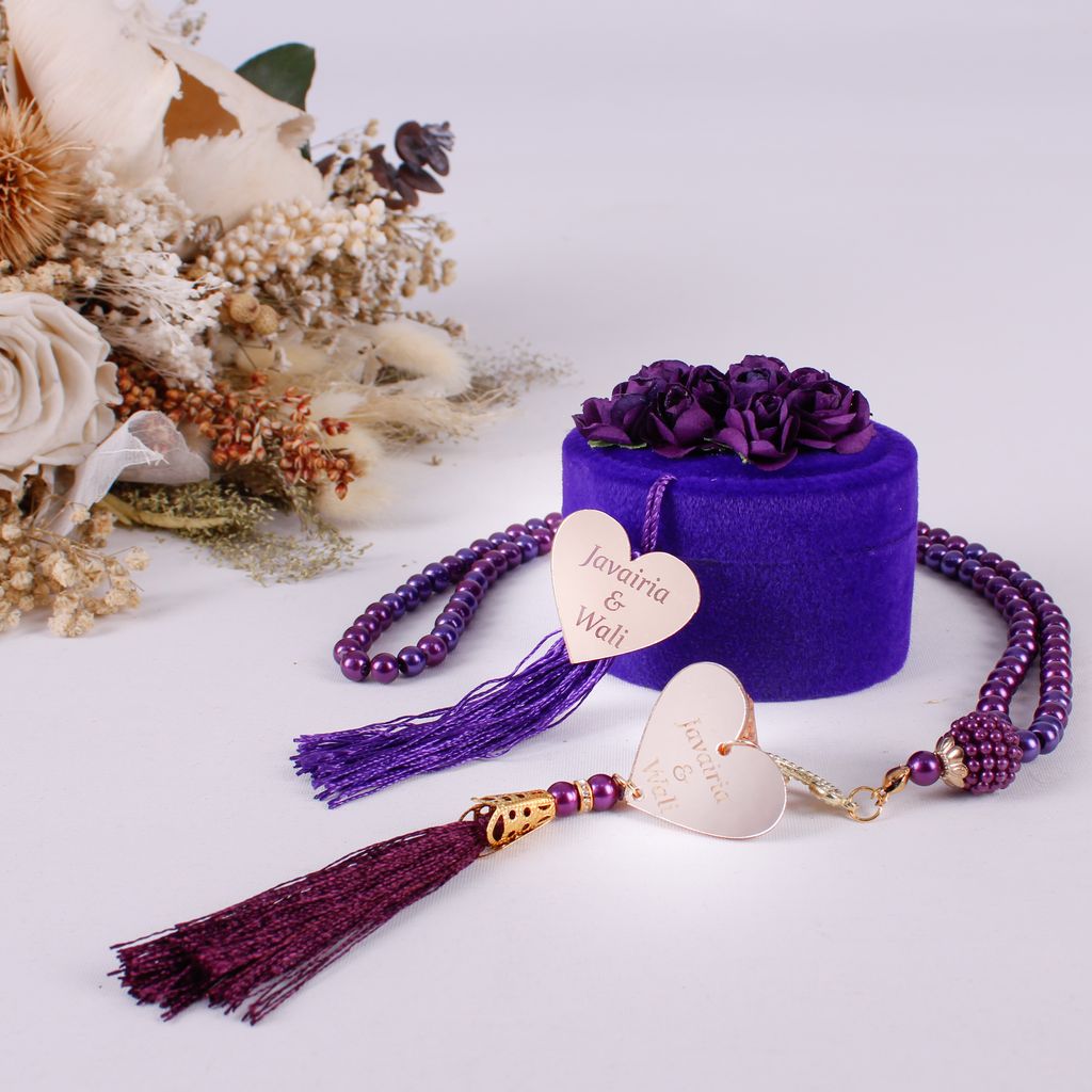 Personalized Velvet Box Pearl Prayer Beads Tasbeeh Masbaha Muslim Wedding Favors