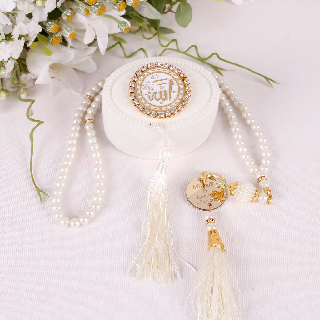 Personalized Velvet Box Pearl Prayer Beads Tasbeeh Masbaha Muslim Wedding Favors