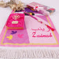 Personalized Kid Teen Size Pink Double Layered Soft Prayer Mat Quran Prayer Beads Gift Set