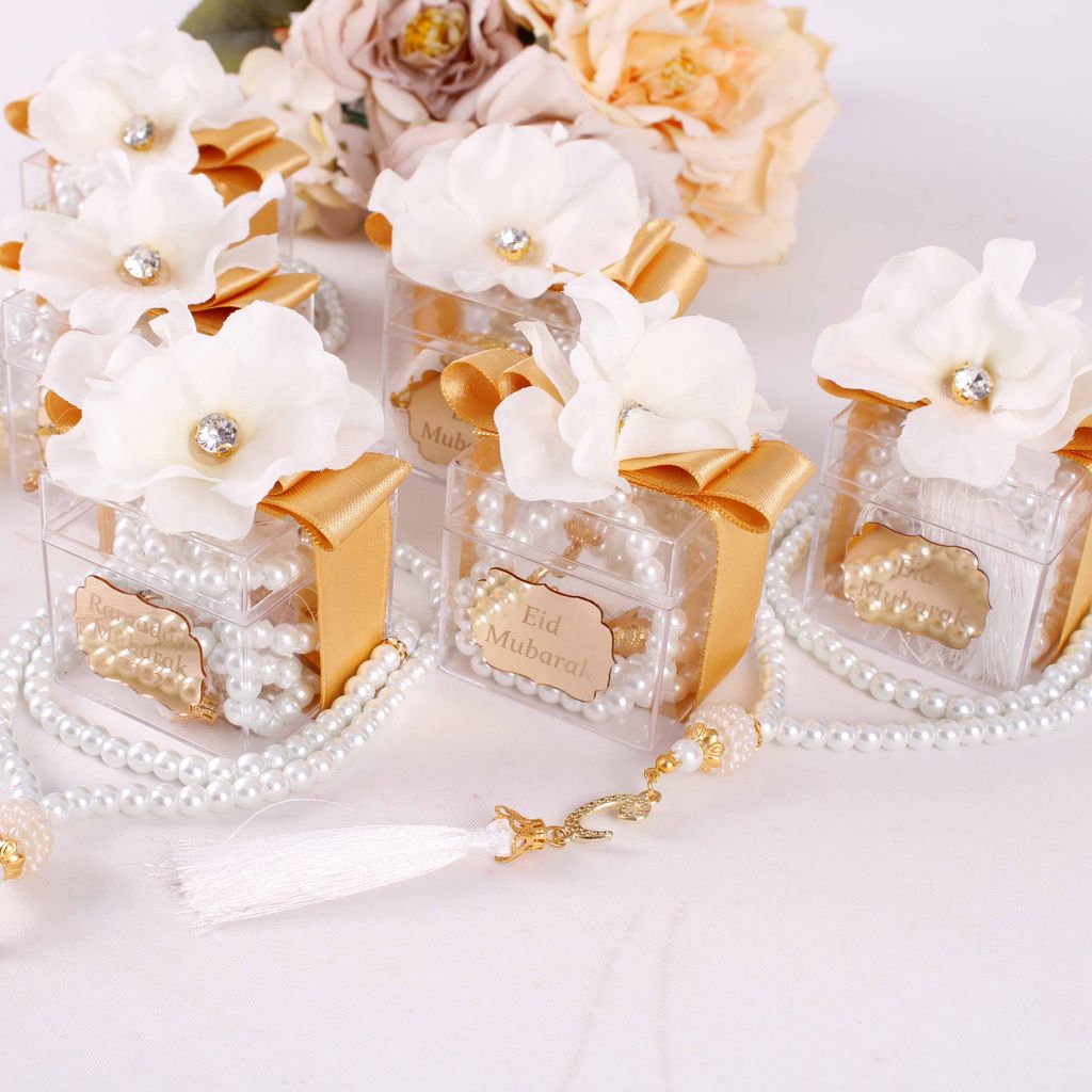 Personalized Prayer Beads Wedding Favor Gift Box Decorated with Flower
