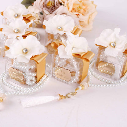 Personalized Prayer Beads Wedding Favor Gift Box Decorated with Flower