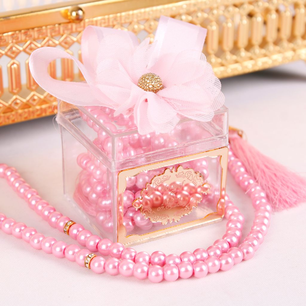 Personalized Prayer Beads Wedding Favor Decorated Box with Gold Frame