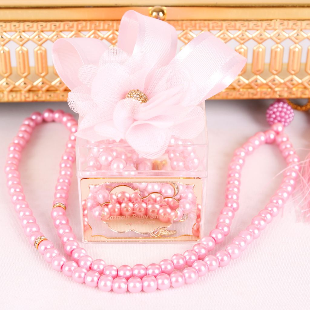 Personalized Prayer Beads Baby Shower Favor for Girl in Mica Gift Box