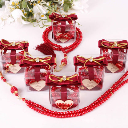 Personalized Prayer Beads Wedding Favor Decorated Gift Box with Heart