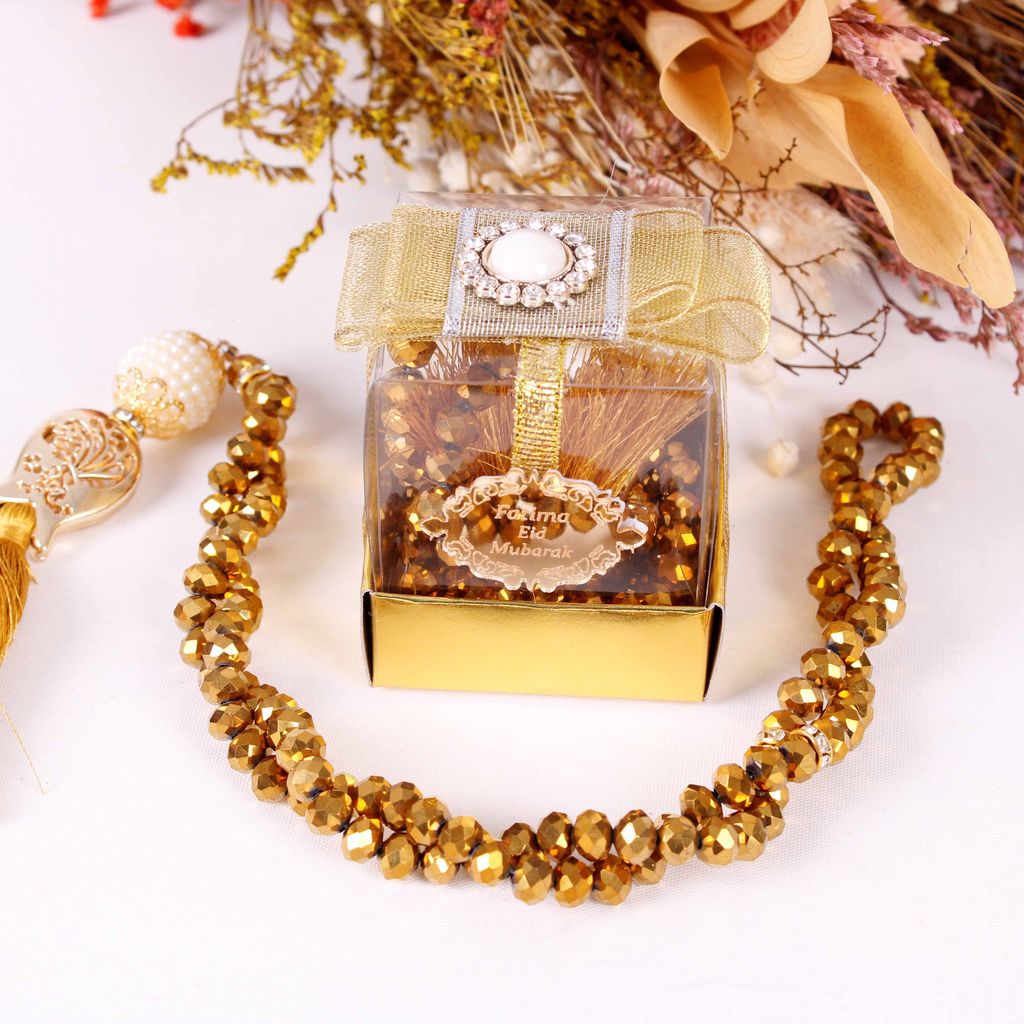 Personalized Crystal Prayer Beads Tasbeeh Gold Theme Wedding Favors