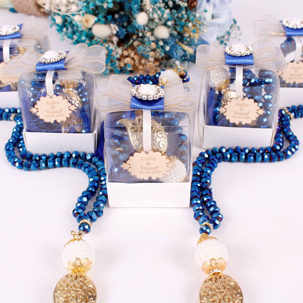 Personalized Crystal Prayer Beads Tasbeeh White Theme Wedding Favors