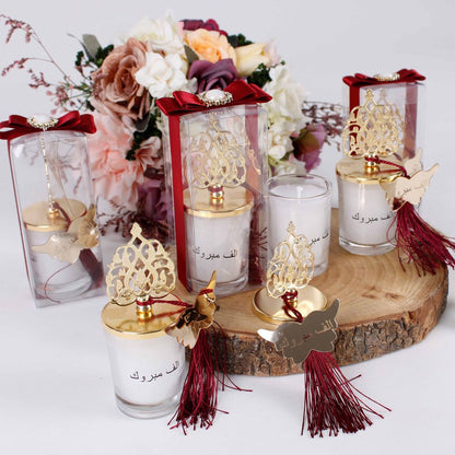 Personalized Wedding Favor Heavy Glass Candle Holder Red Theme