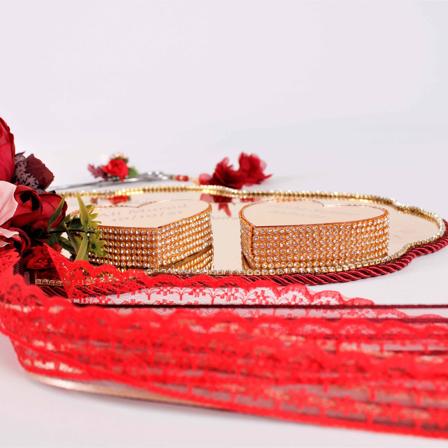 Personalized Wedding Ring Plate Heart Shape Ring Box Scissor Gift Set