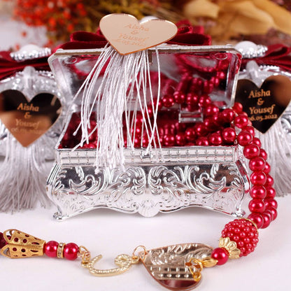 Personalized Pearl Prayer Beads Tasbeeh Lux Silver Box Wedding Favor