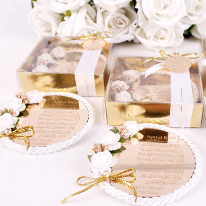 Personalized Wedding Favor Ayatul Kursi Magnet Gold Mirror Rope Flower