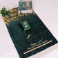 Personalized Green Luxury Thick Padded Prayer Mat Velvet Quran Pearl Prayer Beads Islamic Gift Set