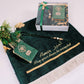 Personalized Green Luxury Thick Padded Prayer Mat Velvet Quran Pearl Prayer Beads Islamic Gift Set