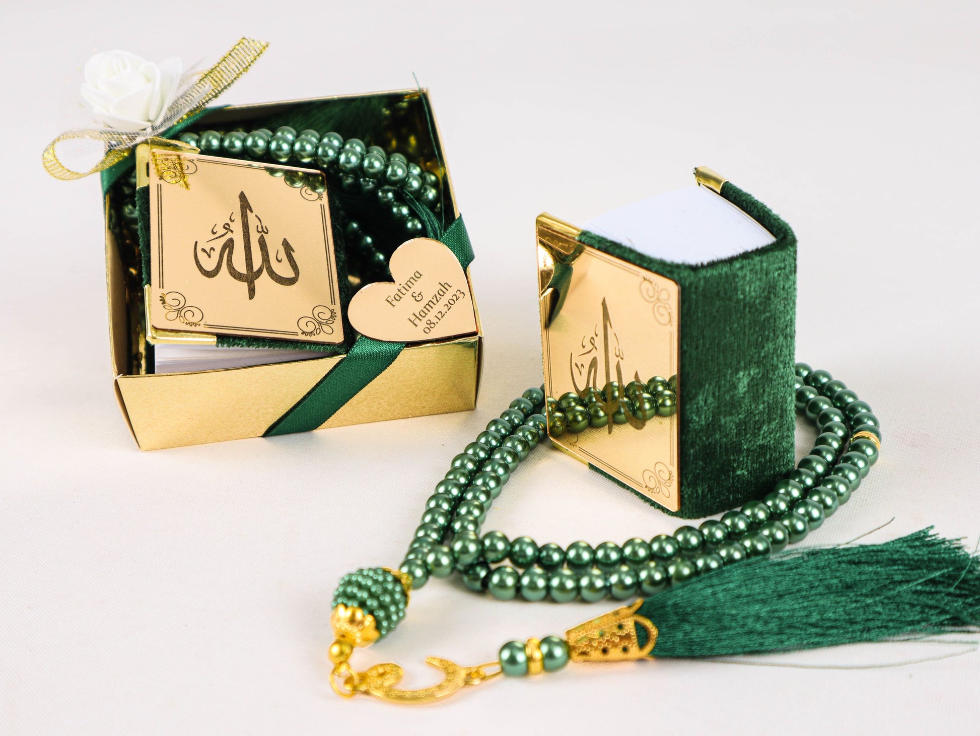Personalized Mini Quran Pearl Tasbeeh Allah Calligraphy Wedding Favor - Islamic Elite Favors is a handmade gift shop offering a wide variety of unique and personalized gifts for all occasions. Whether you're looking for the perfect Ramadan, Eid, Hajj, wedding gift or something special for a birthday, baby shower or anniversary, we have something for everyone. High quality, made with love.