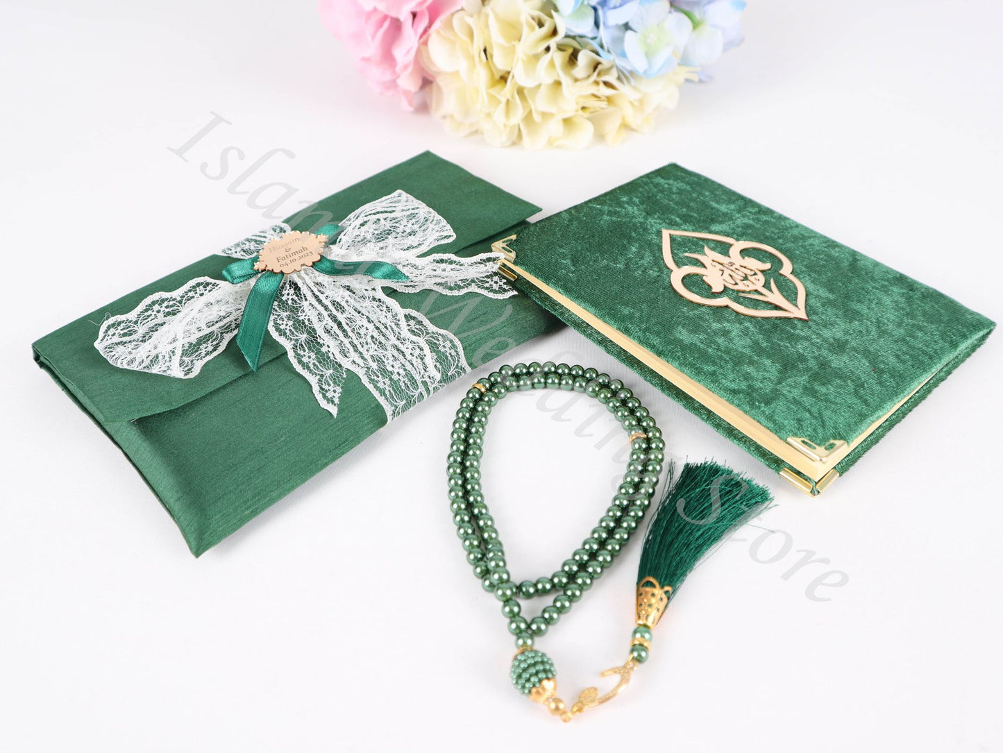 Personalized Islam Muslim Gift Set Velvet Dua Book Pouch Pearl Tasbeeh