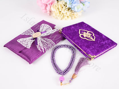 Personalized Islam Muslim Gift Set Velvet Dua Book Pouch Pearl Tasbeeh